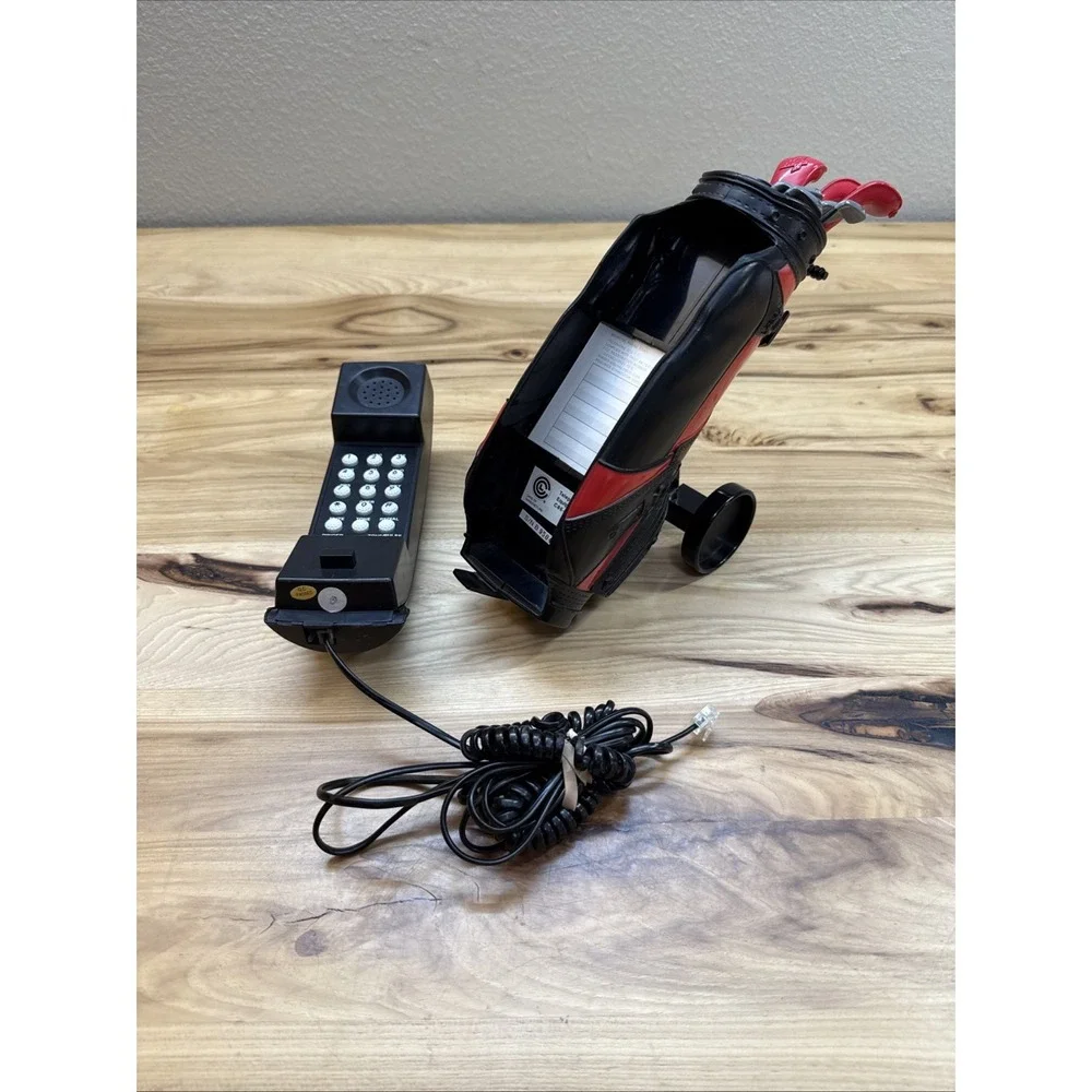 Vtg Golf Bag Telephone Landline Golf Ball Push Button Black Red Desk Collector